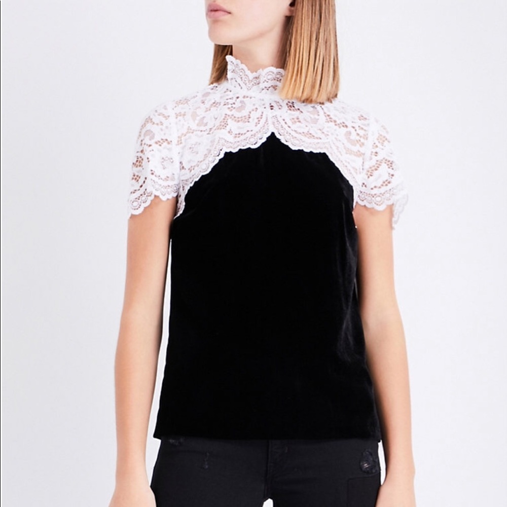 Sandro Lace Paneled Velvet top, size 1